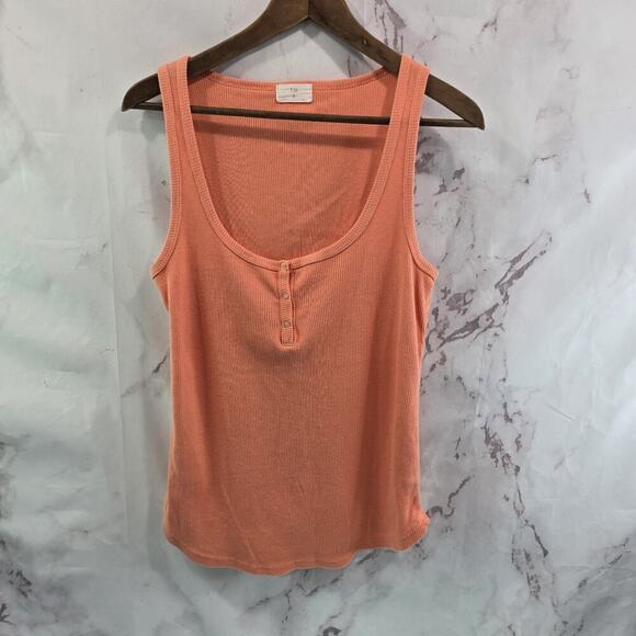 Anthropologie Top Womens Medium Tank Orange Ribbed Henley Scoop Peach Tla - Picture 1 of 9